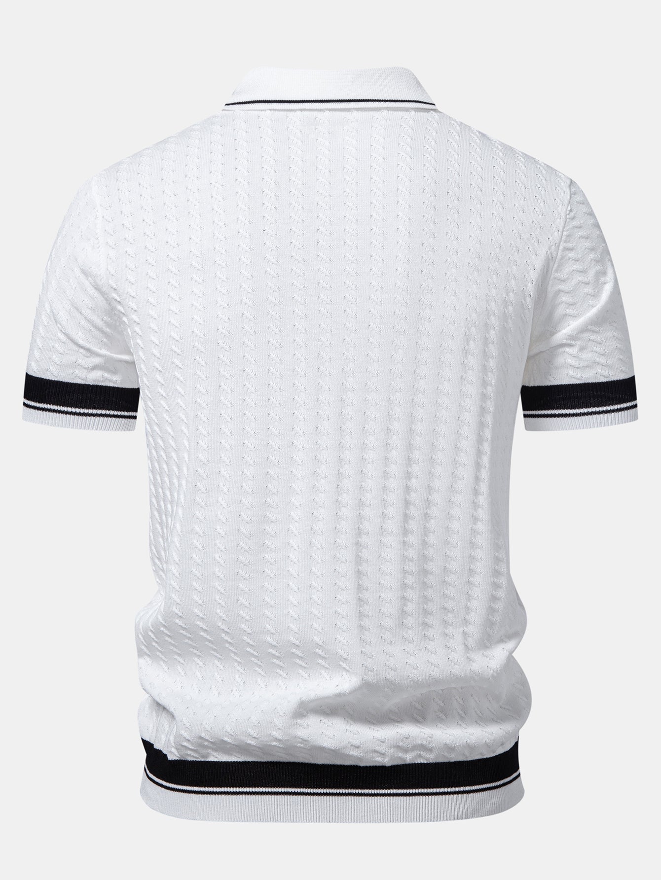 Textured Knit Polo with Contrast Trim and Johnny Collar