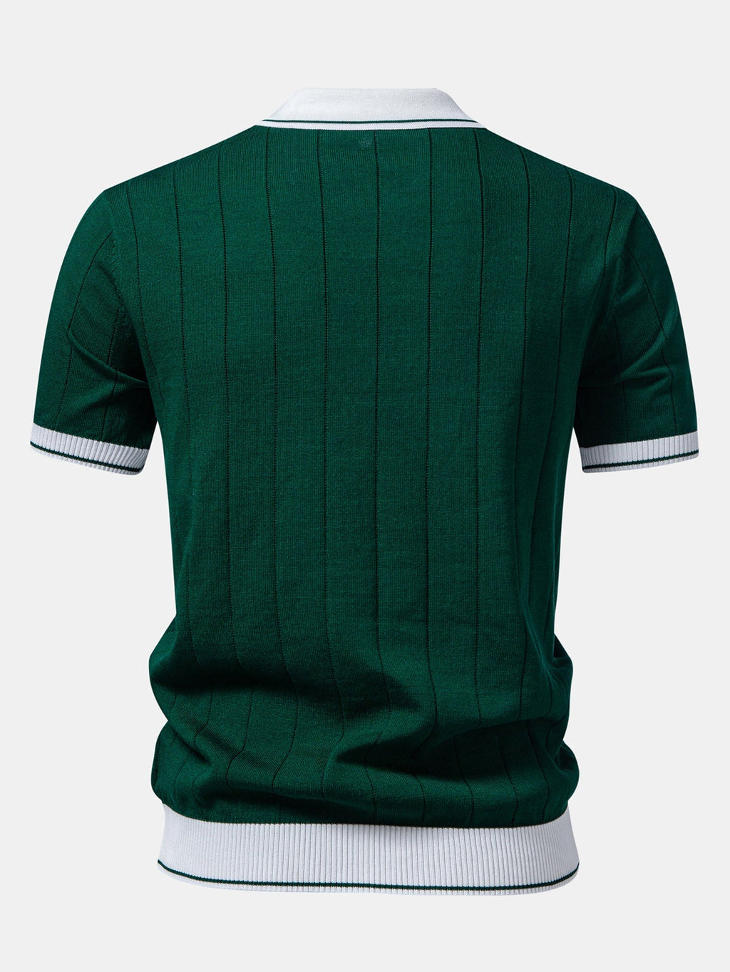 Ribbed Knit Polo with Contrast Trim and Straight Leg Ribbed Trousers