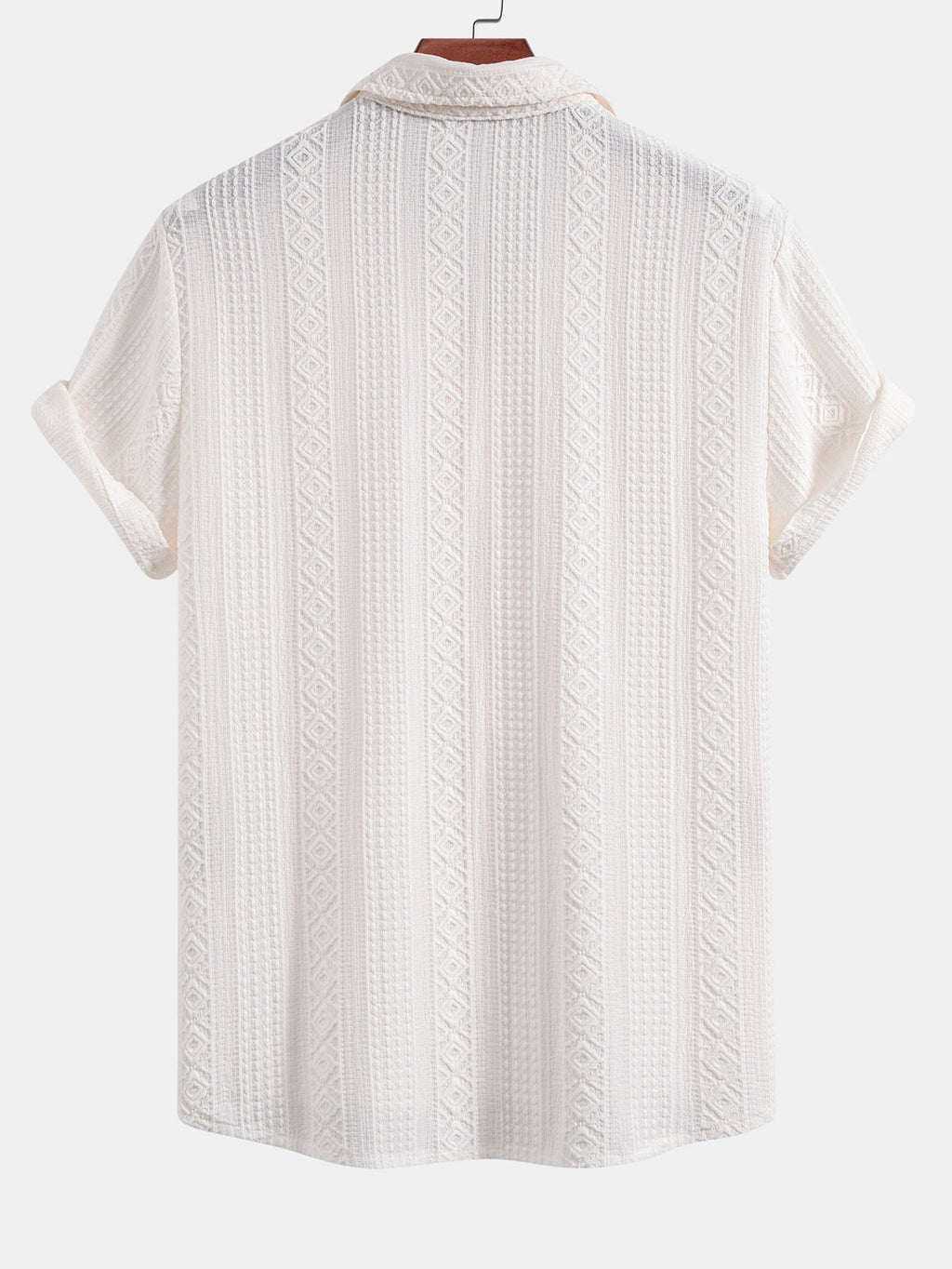 Geometric Jacquard Button-Up Shirt with Straight-Leg Linen Trousers