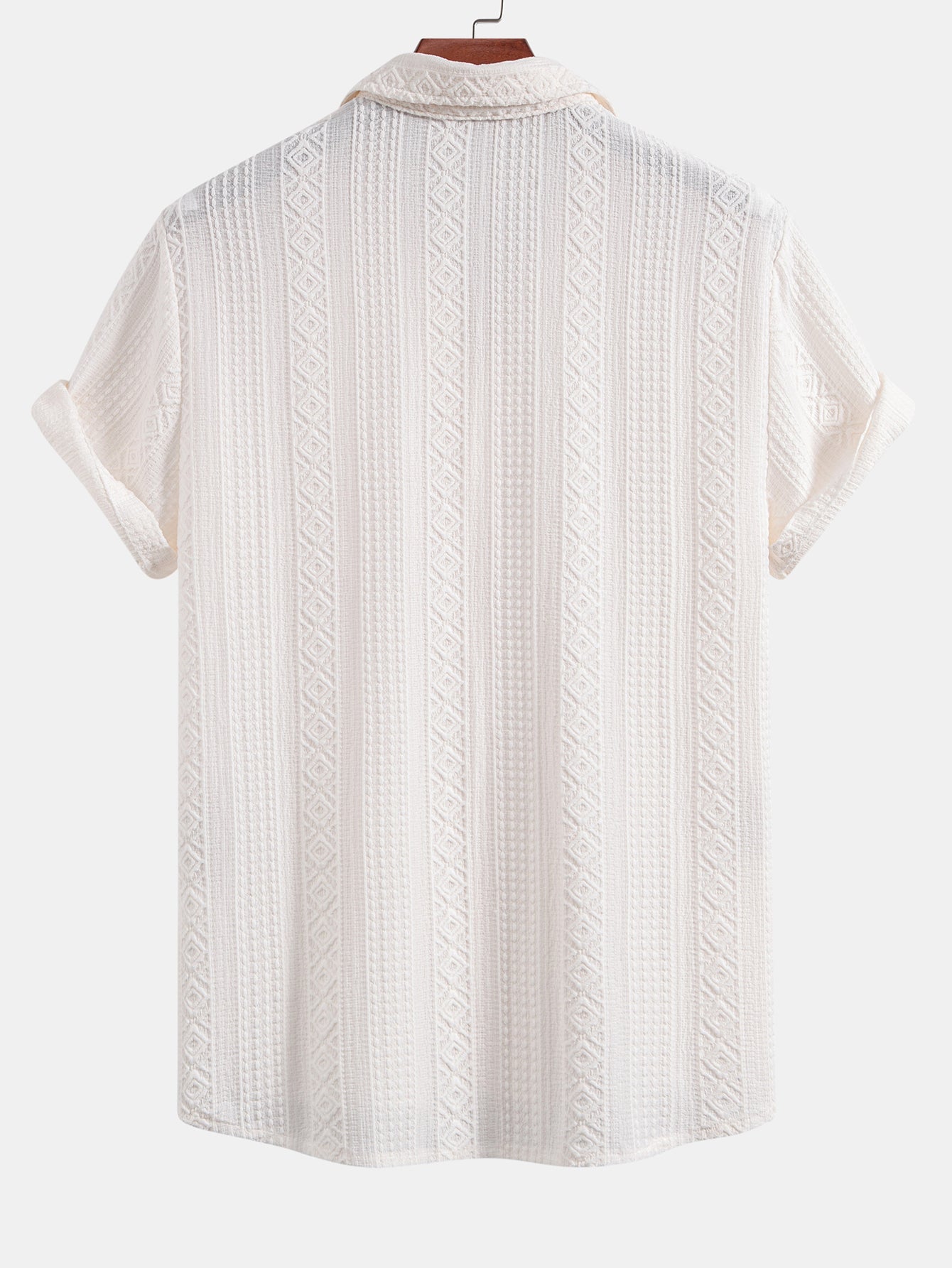 Geometric Jacquard Button-Up Shirt with Straight-Leg Linen Trousers