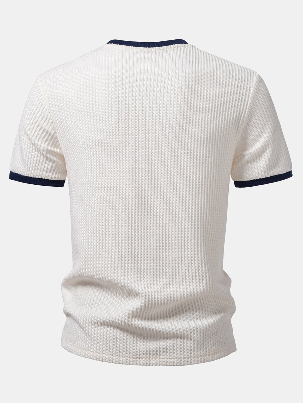 Two-Piece Contrast Waffle Set: T-Shirt with Pocket & Drawstring Knitted Pants