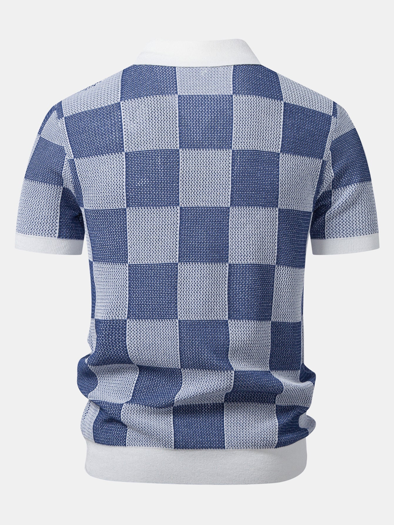 Crocheted Zipper Knit Polo with Checkerboard Design