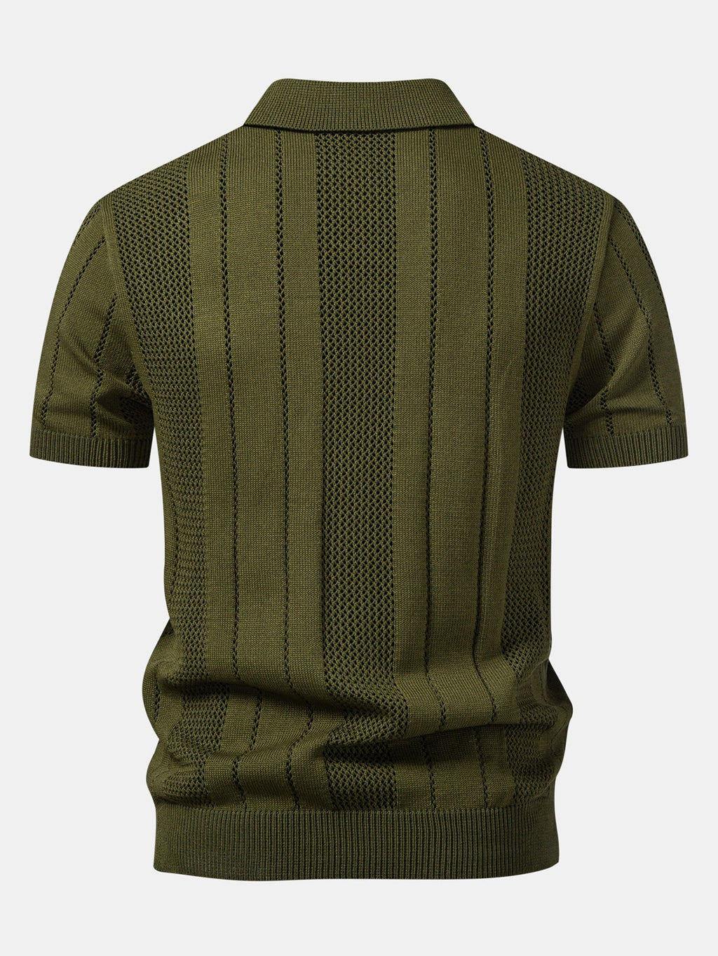 Johnny Collar Striped Knit Polo with Open Weave