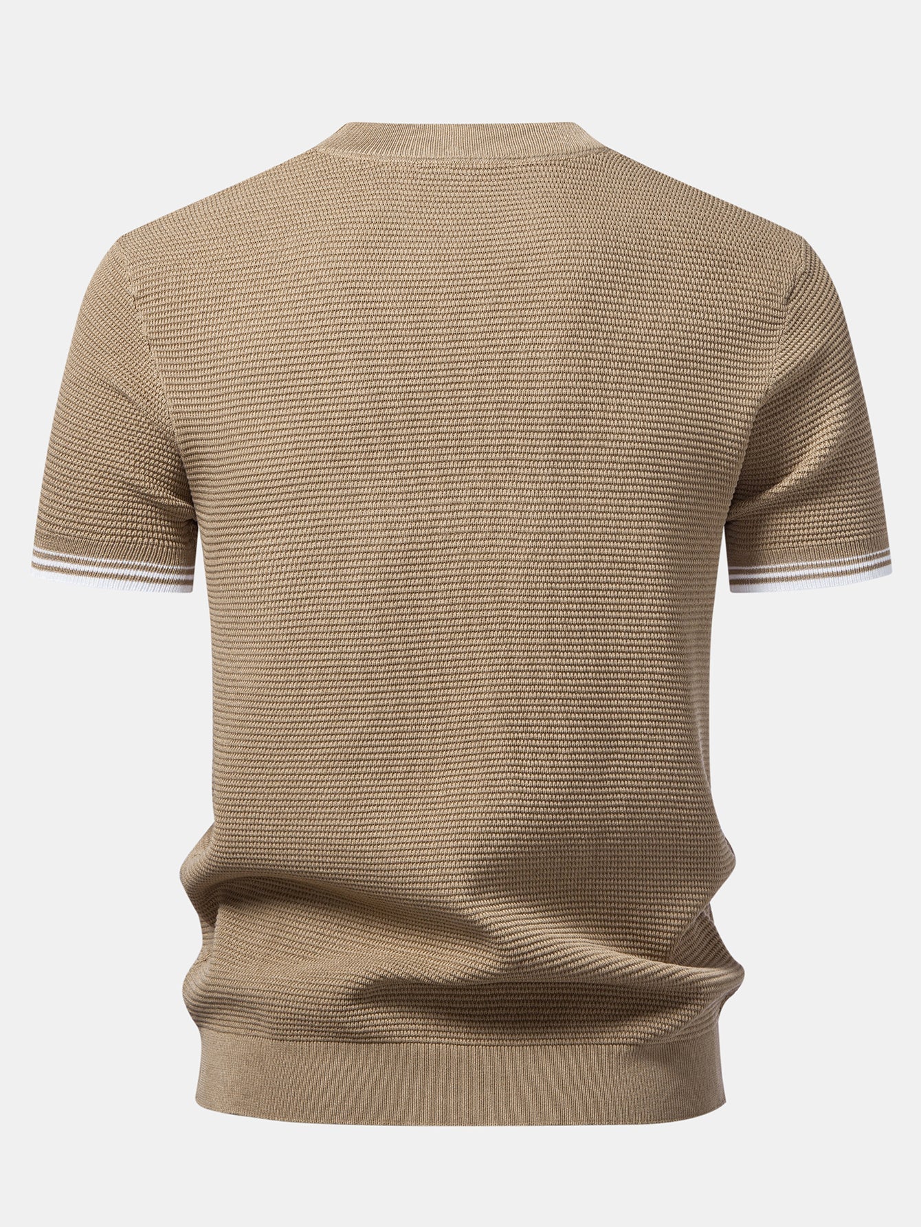 Ribbed Knit T-Shirt with Contrast Stripe Trim
