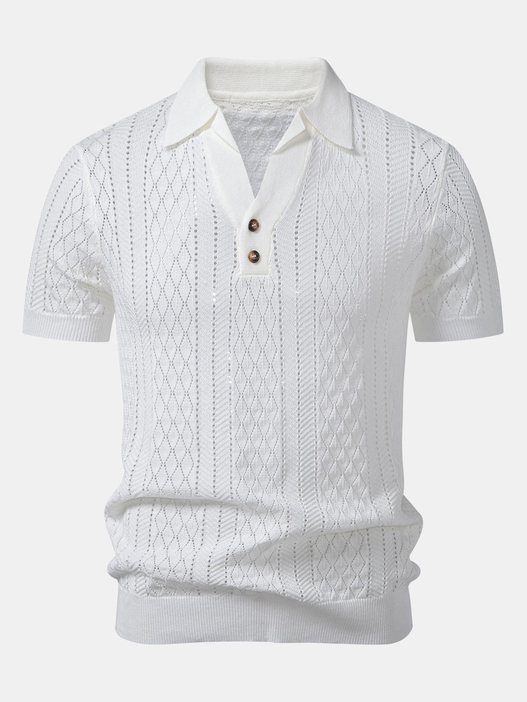 Open Knit Polo with Geometric Design