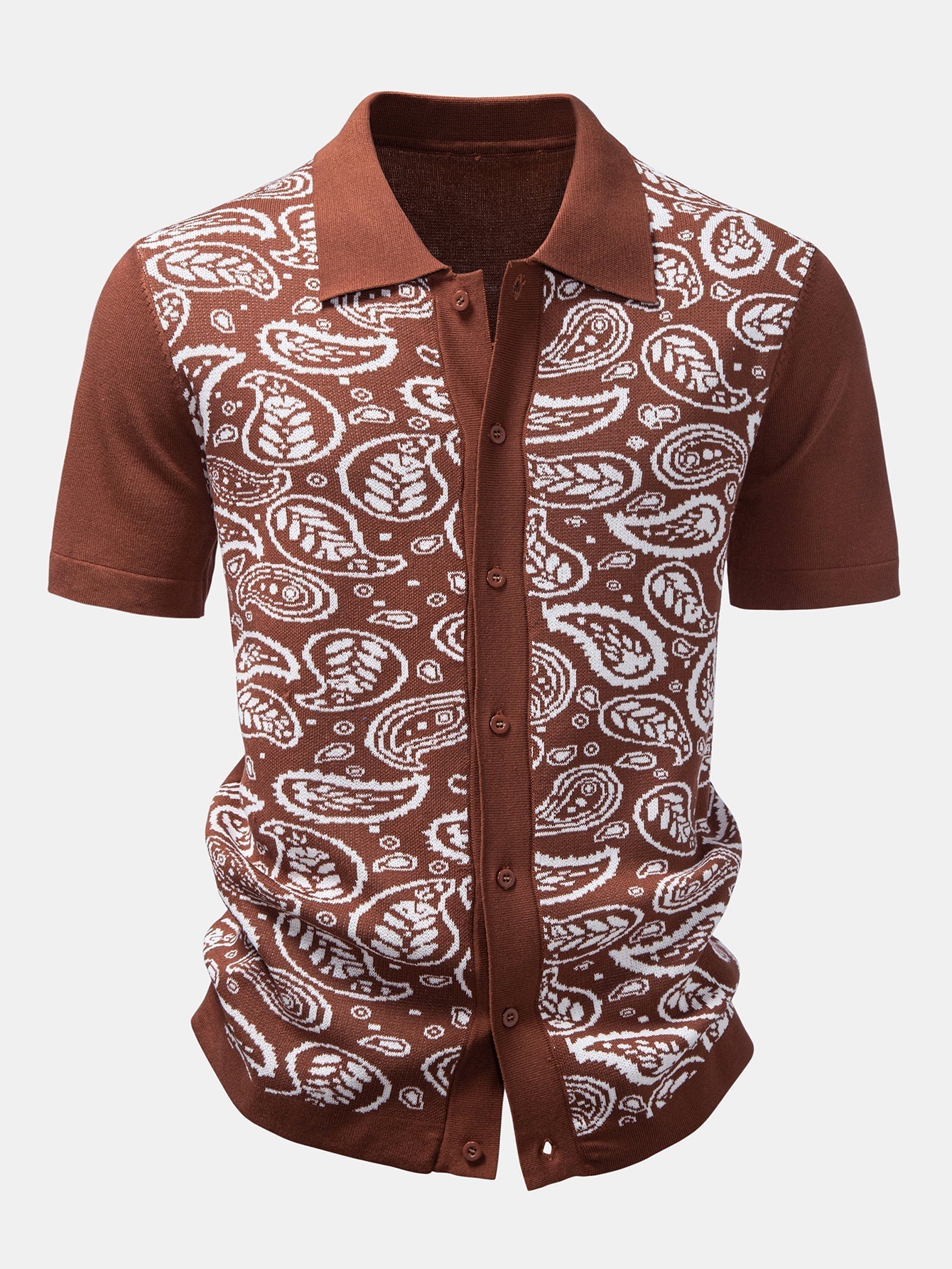 Paisley Knit Button-Up Shirt and Matching Knit Shorts