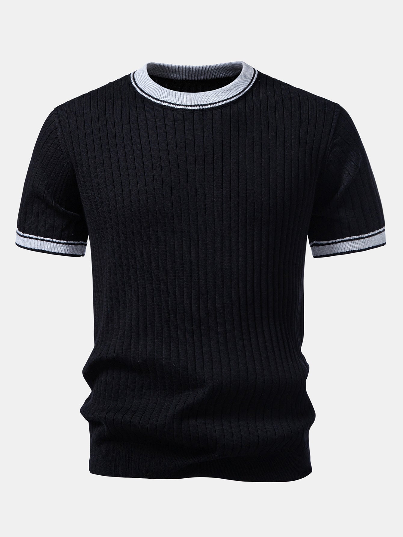 Contrast Trim Crew Neck Knit Tee & Slim Fit Tapered Pants