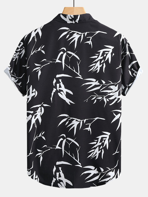 Bamboo Leaf Patterned Button-Up Shirt