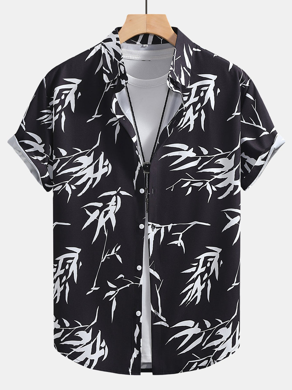 Bamboo Leaf Patterned Button-Up Shirt