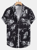 Bamboo Leaf Patterned Button-Up Shirt