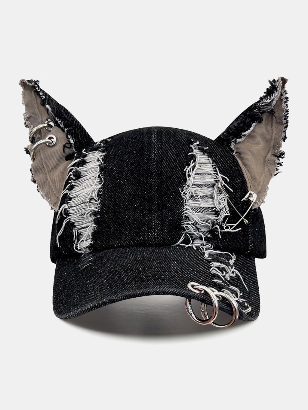 Gothic Western Distressed Denim Cap with Metal Accents