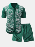Paisley Knit Button-Up Shirt and Matching Knit Shorts