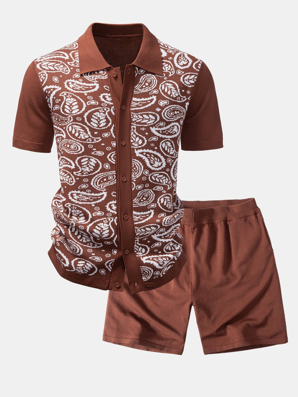 Paisley Knit Button-Up Shirt and Matching Knit Shorts