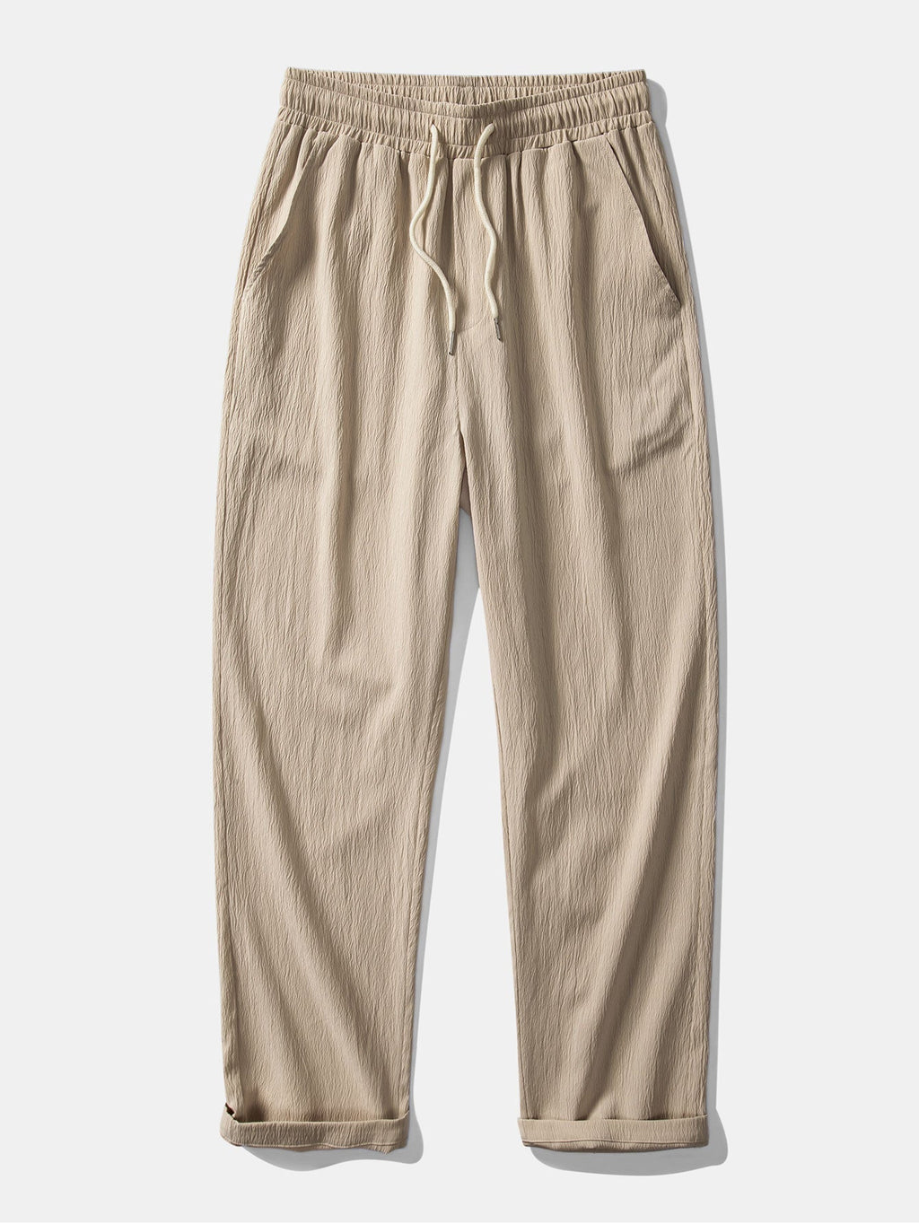 Geometric Jacquard Button-Up Shirt with Crinkle Textured Straight-Leg Pants
