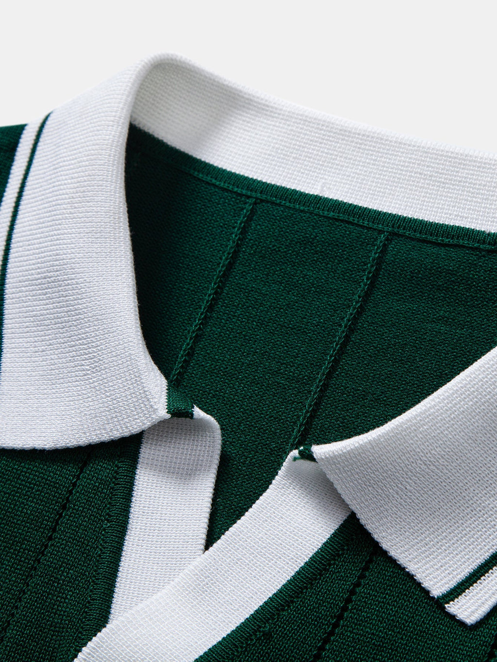 Ribbed Knit Polo with Contrast Trim and Johnny Collar