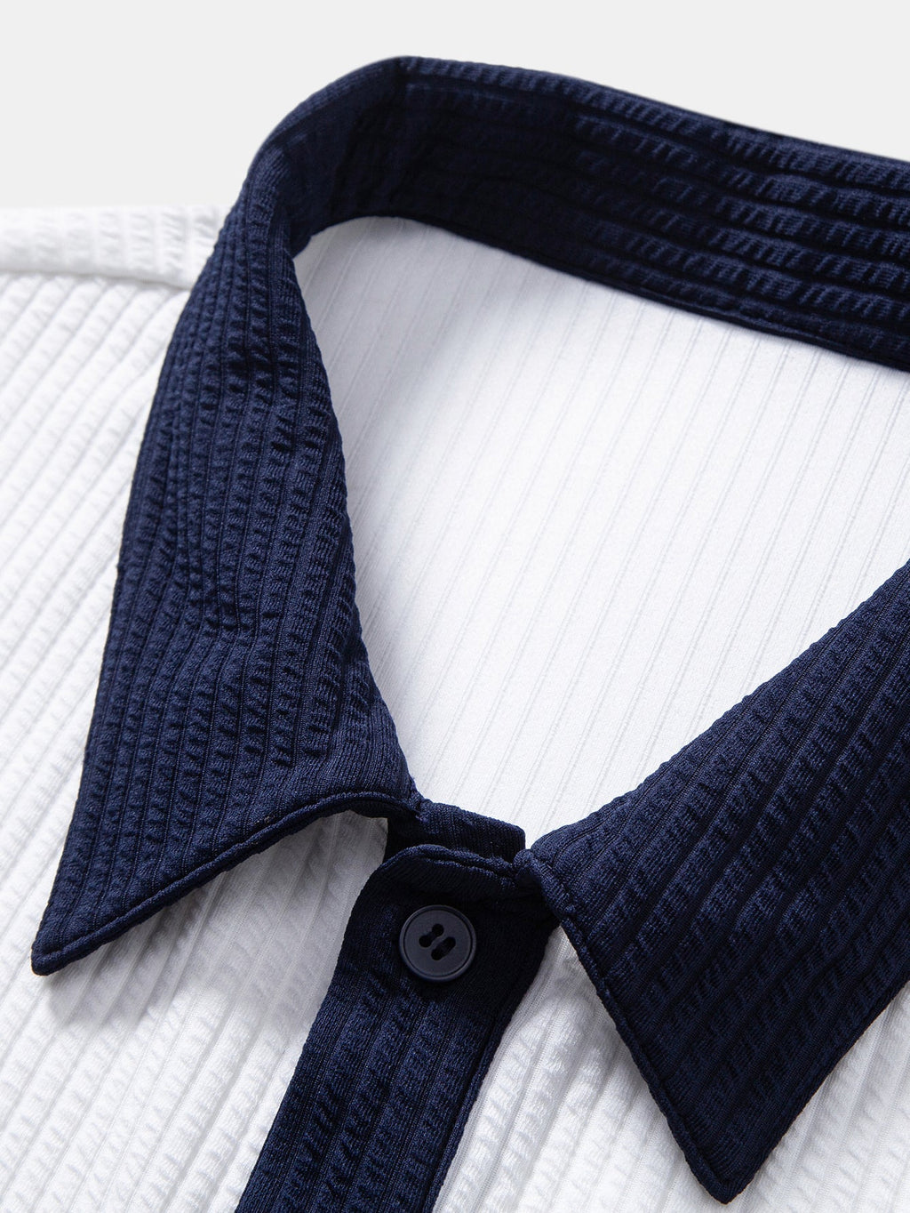 Ribbed Button-Up Shirt with Contrast Details & Straight-Leg Ribbed Trousers