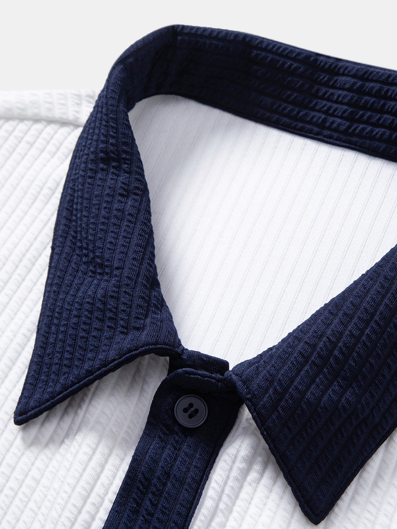 Ribbed Button-Up Shirt with Contrast Details & Straight-Leg Ribbed Trousers