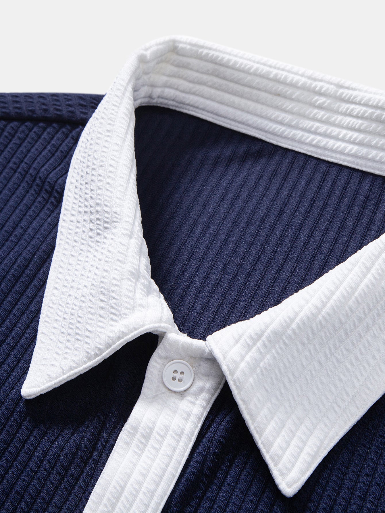 Button-Up Shirt with Contrast Ribbed Design