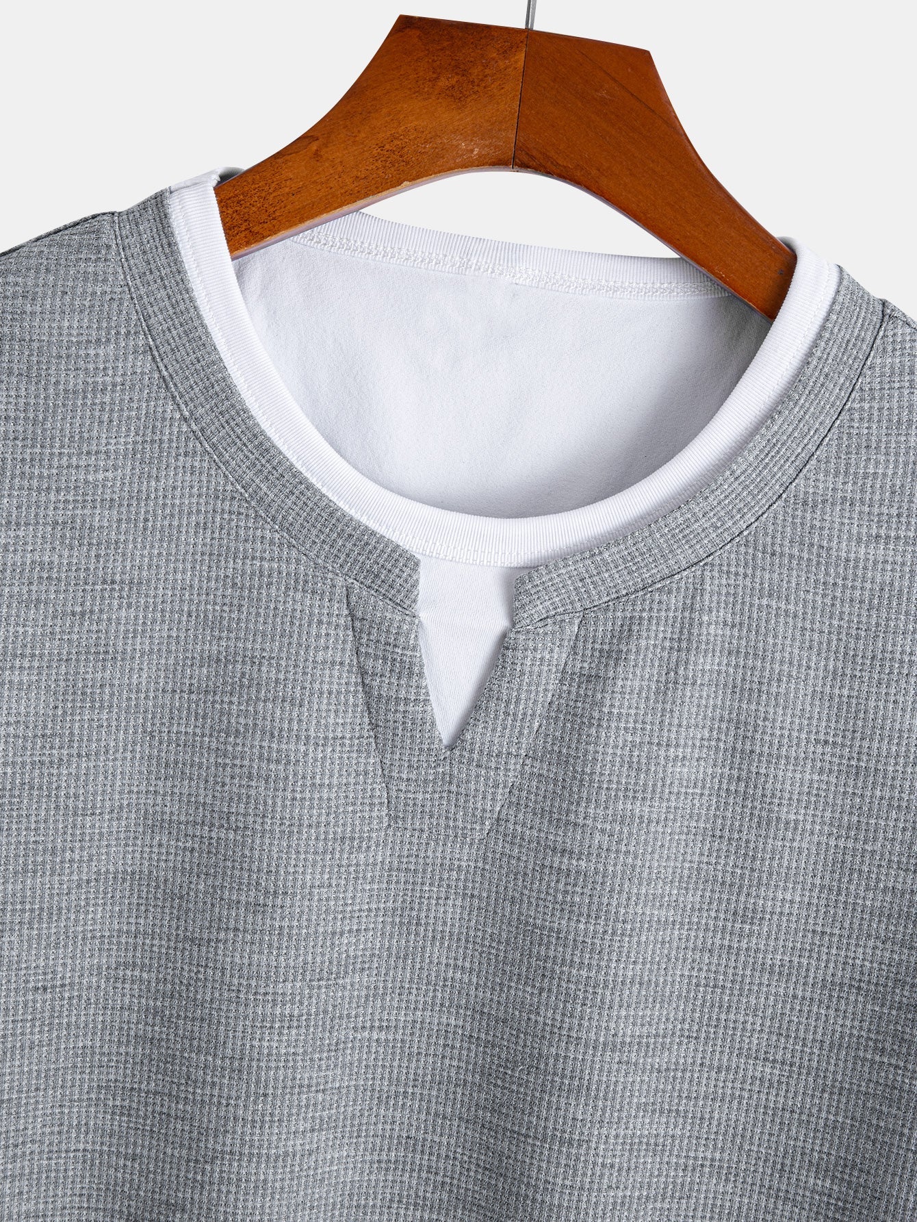 Comfortable 2-in-1 Waffle T-Shirt with Notched Collar