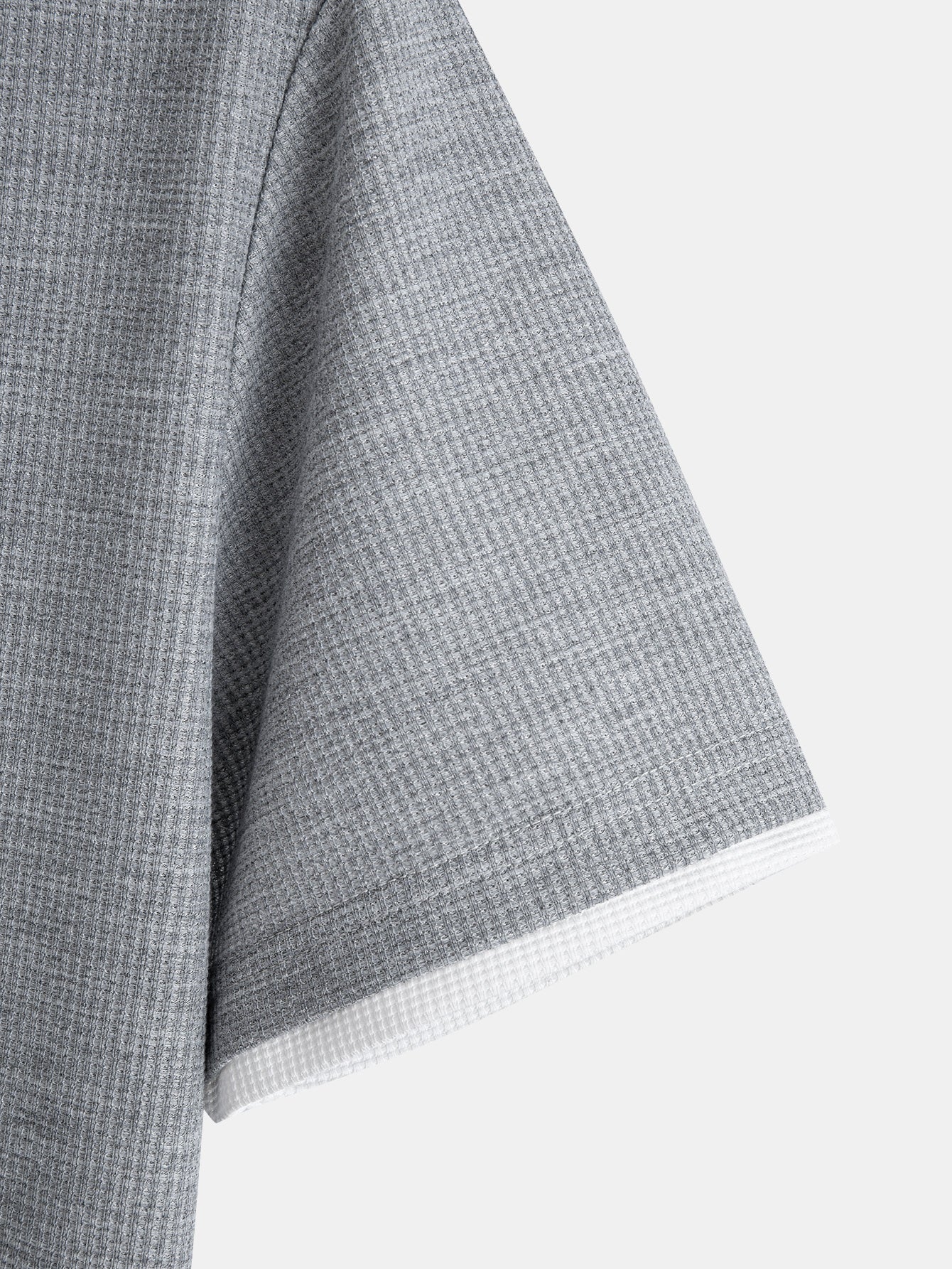 Two-Tone Button-Up Waffle Knit Hooded Tee