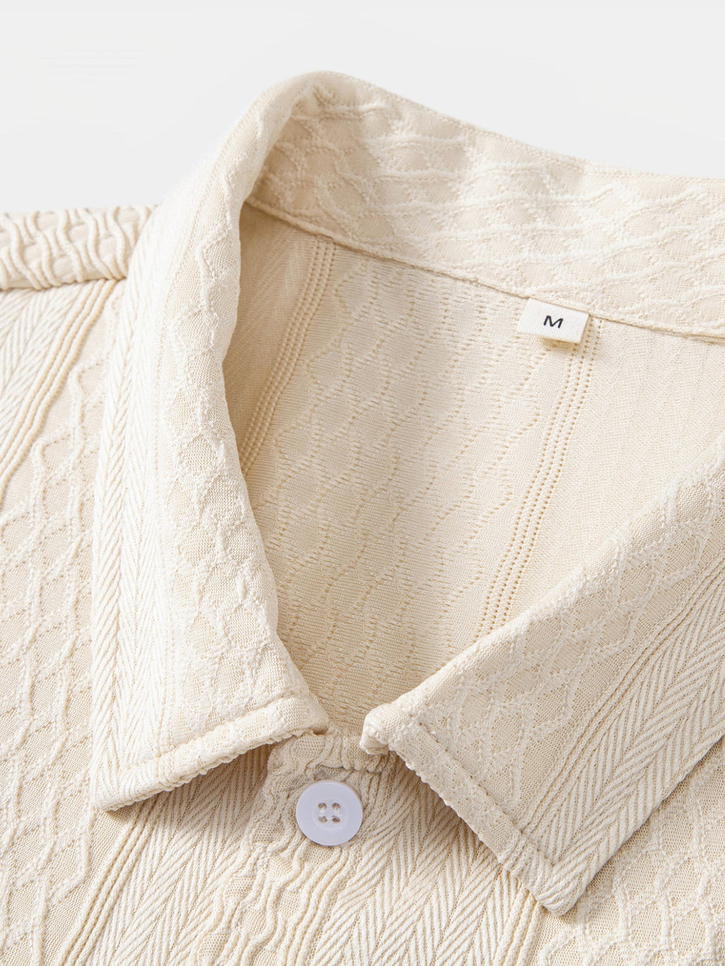 Geometric Jacquard Button-Up Shirt with Crinkle Textured Straight-Leg Pants