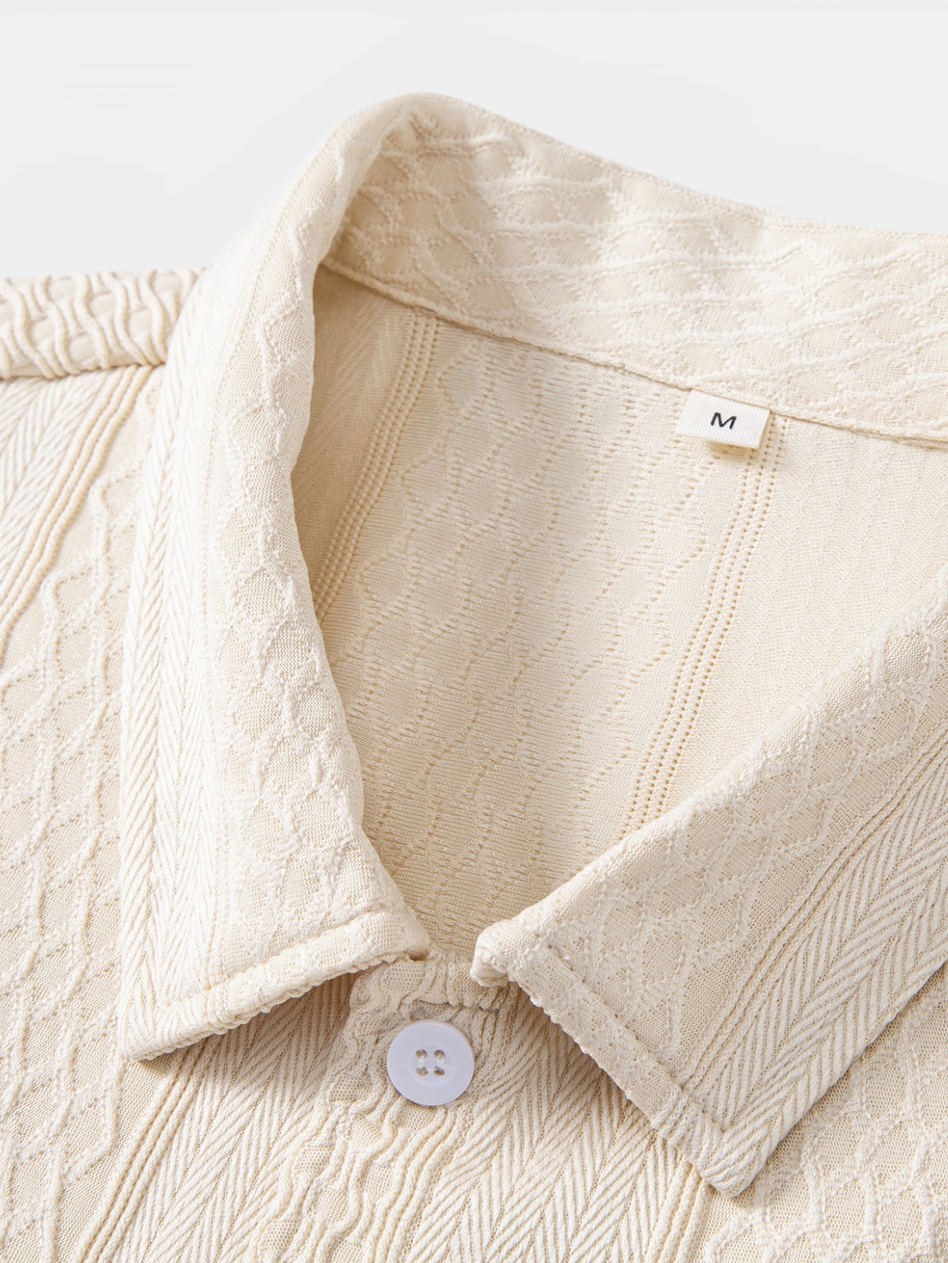 Geometric Jacquard Button-Up Shirt with Crinkle Textured Straight-Leg Pants