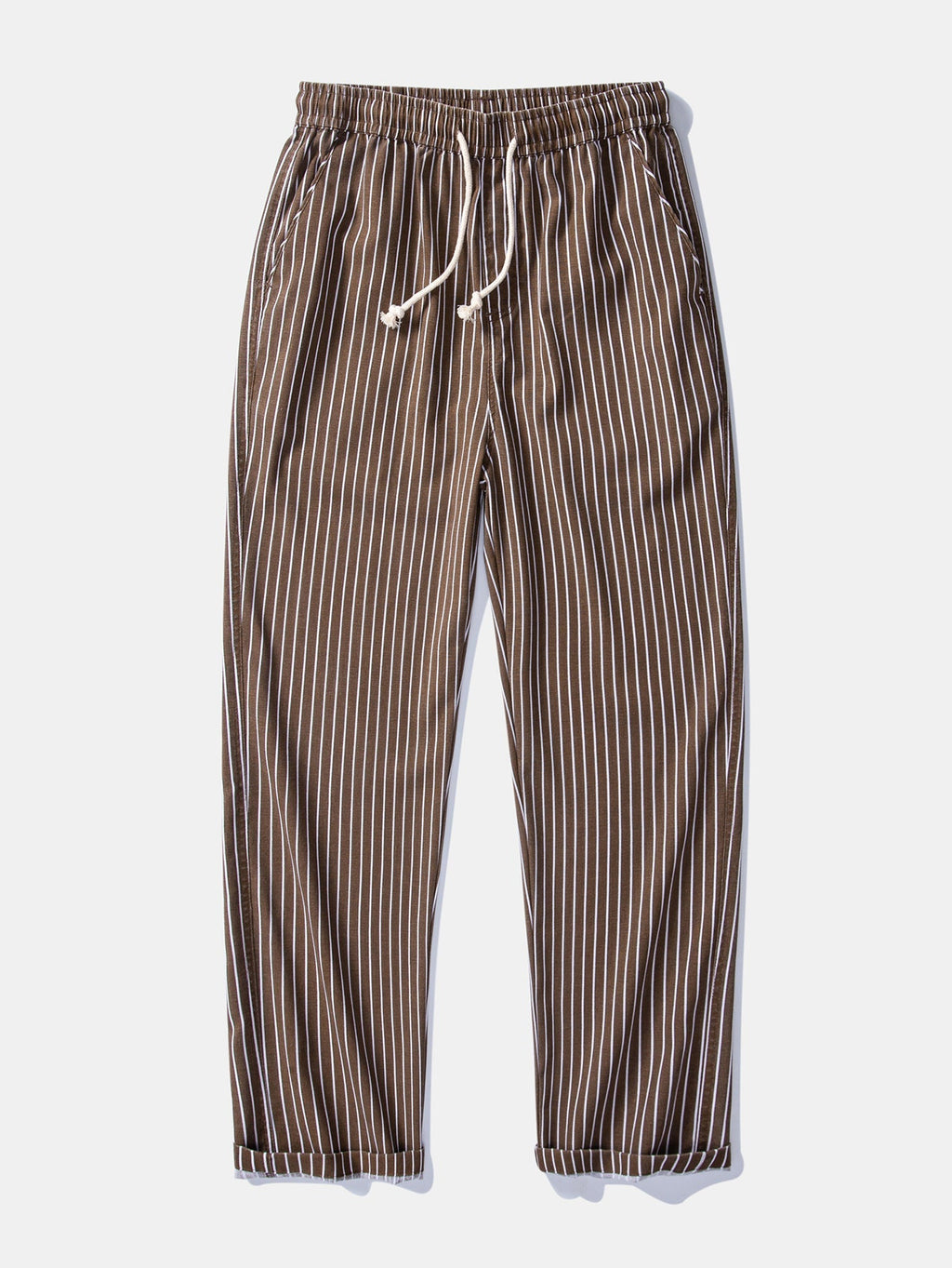 Linen-Rayon Blend Button-Up Shirt with Striped Straight-Leg Linen Pants
