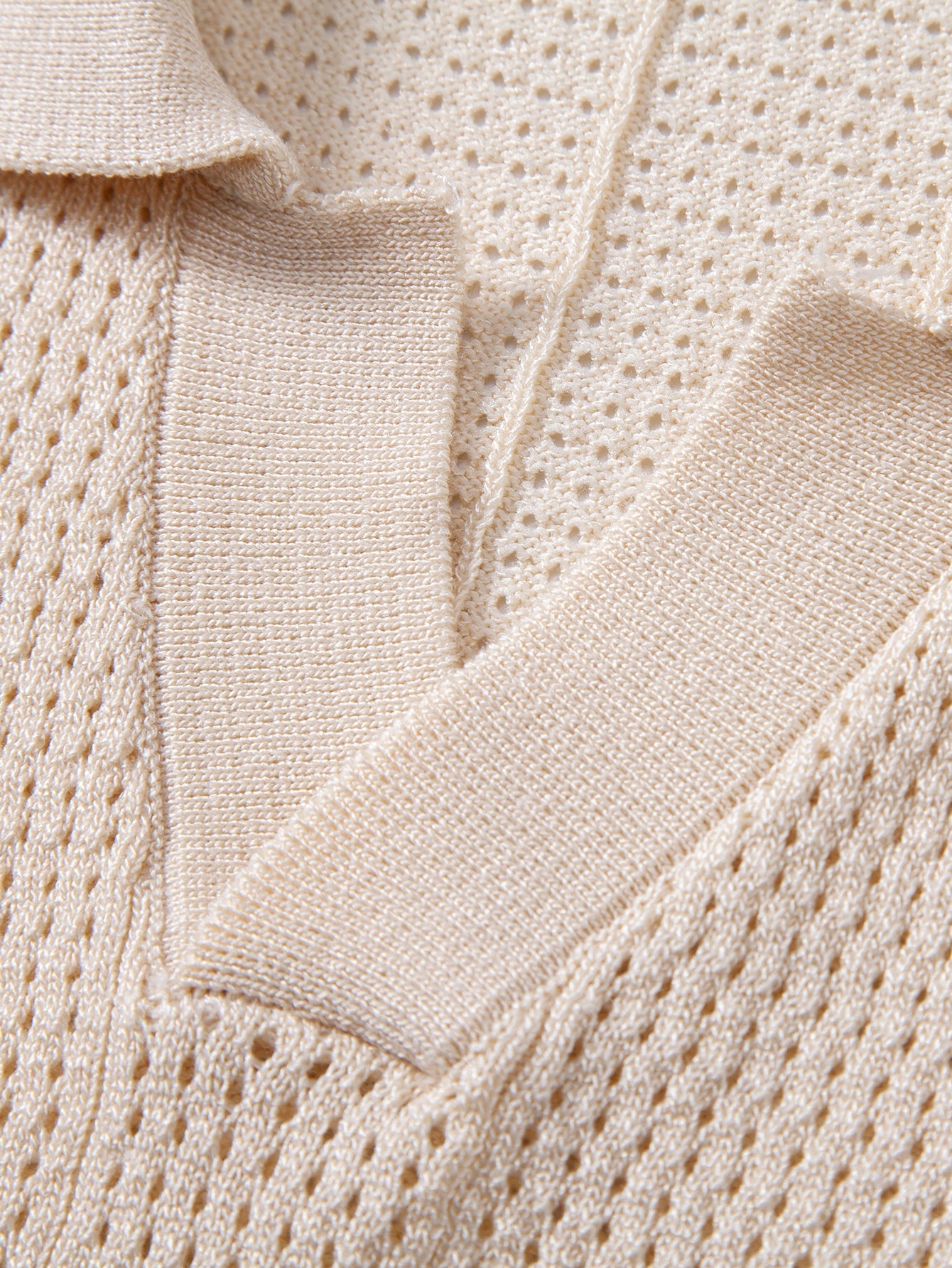 Open Knit Polo with Contrast Johnny Collar