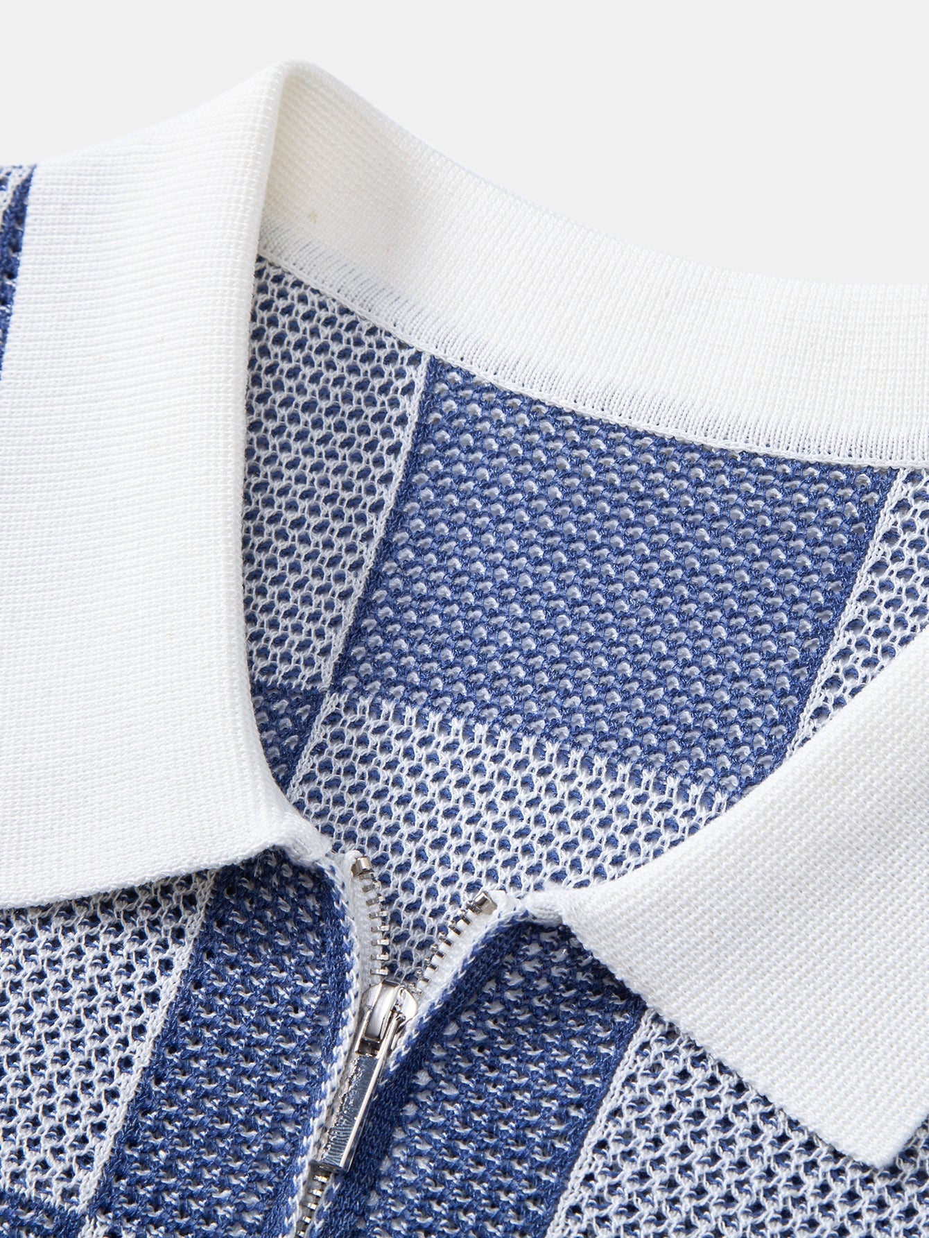 Crocheted Zipper Knit Polo with Checkerboard Design