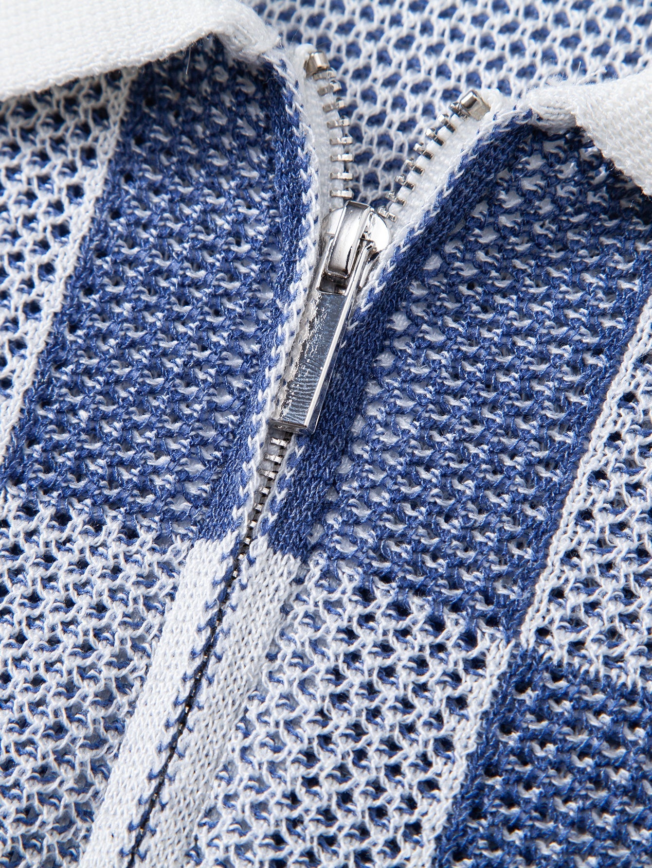 Crocheted Zipper Knit Polo with Checkerboard Design