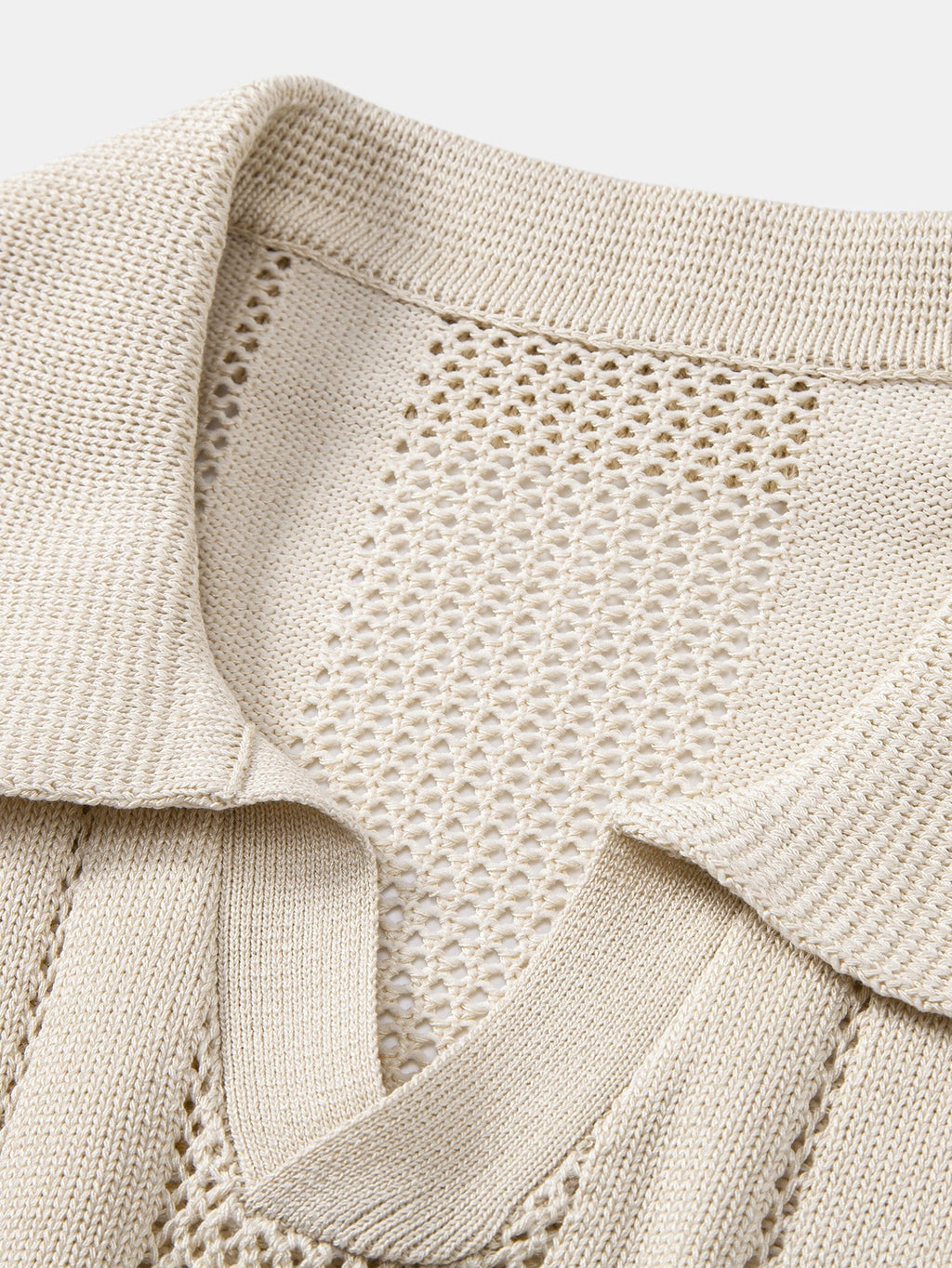 Johnny Collar Striped Knit Polo with Open Weave