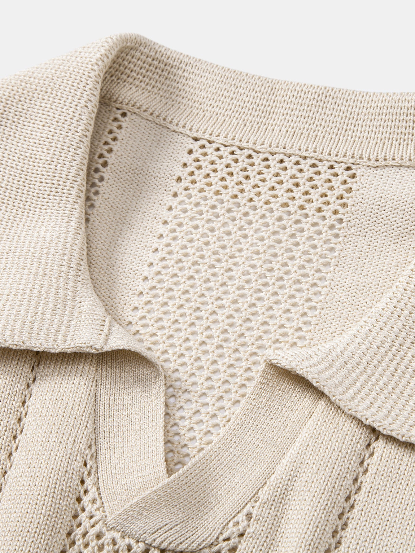 Johnny Collar Striped Knit Polo with Open Weave