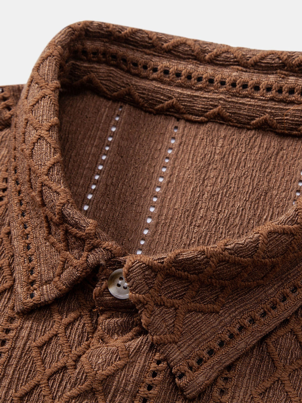 Jacquard Rhombus Button-Up Shirt & Crinkle Textured 5" Drawstring Shorts