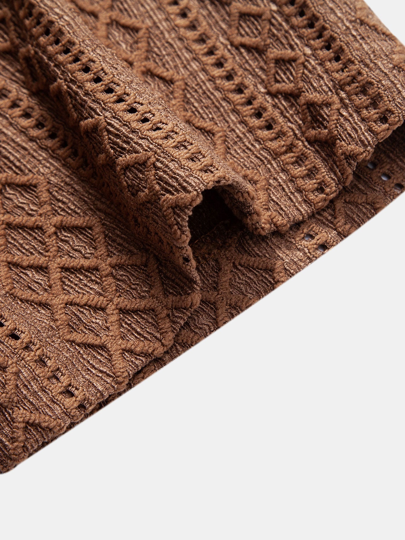 Jacquard Rhombus Button-Up Shirt & Crinkle Textured 5" Drawstring Shorts
