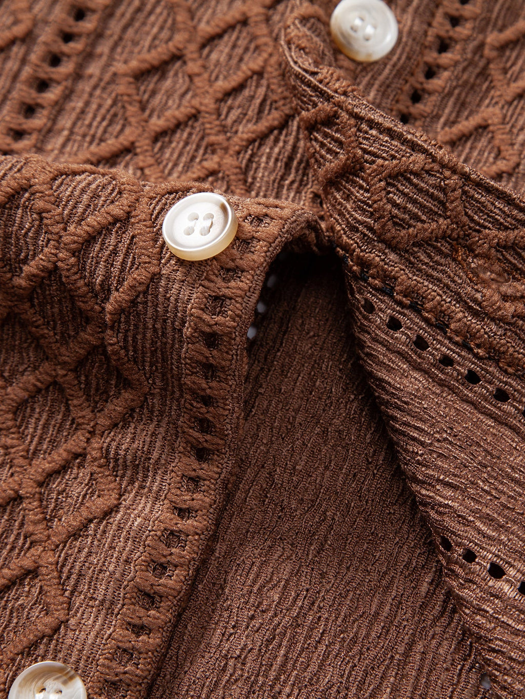 Jacquard Rhombus Button-Up Shirt & Crinkle Textured 5" Drawstring Shorts