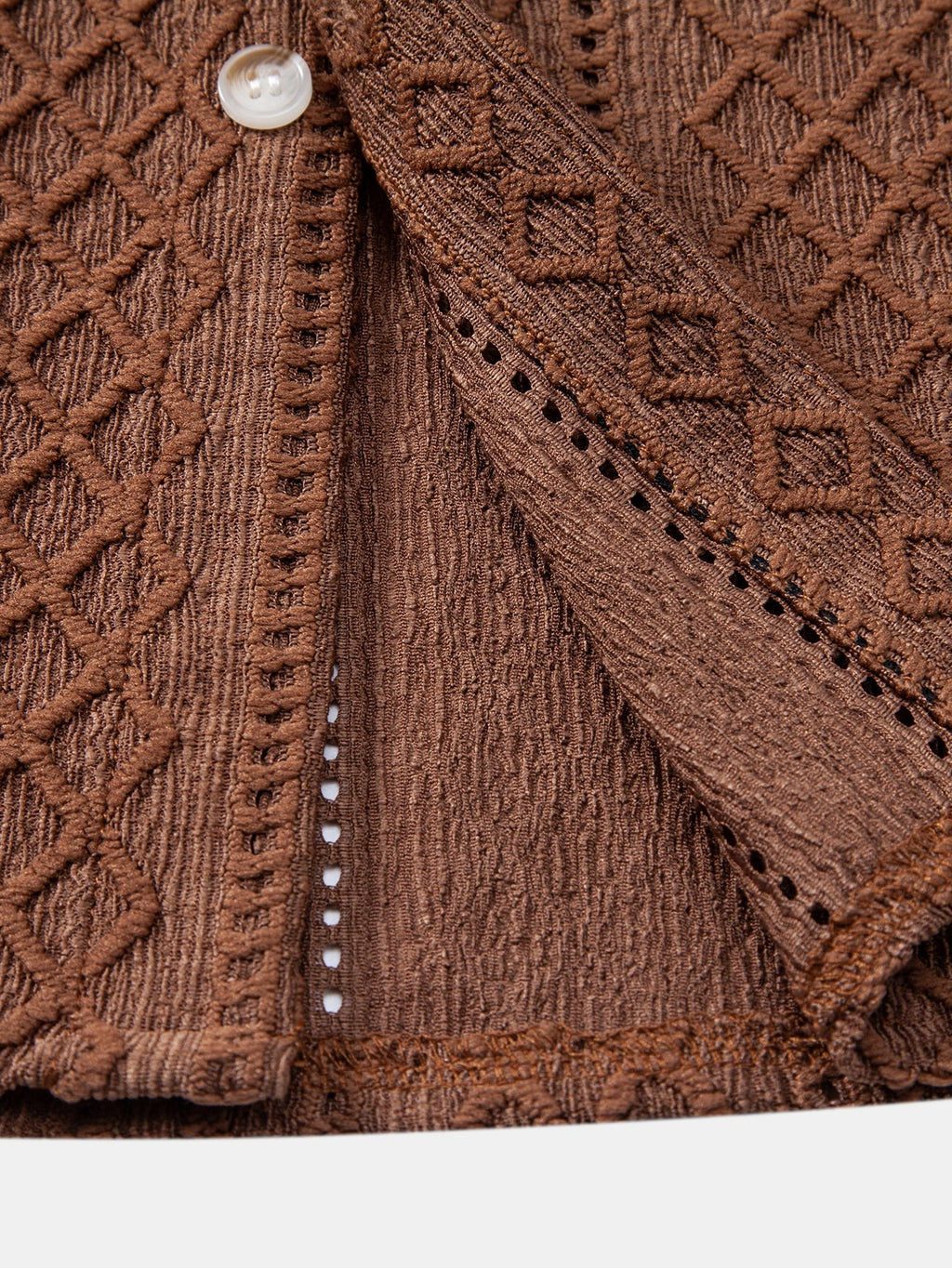 Jacquard Rhombus Button-Up Shirt & Crinkle Textured 5" Drawstring Shorts