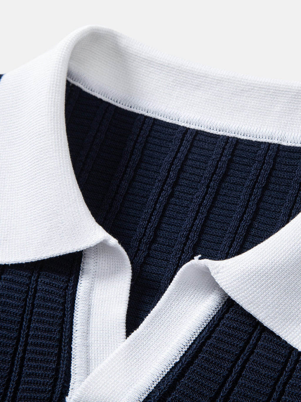 Textured Contrast Johnny Collar Knit Polo with Drawstring Waffle Knit Pants