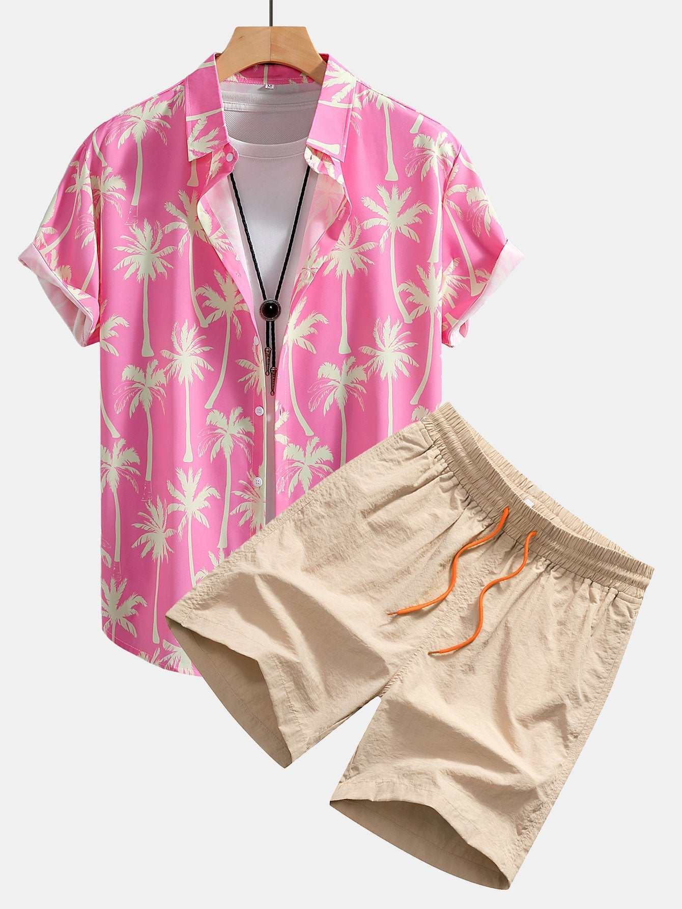 Button-Up Shirt and Swim Shorts with Palm Tree Print