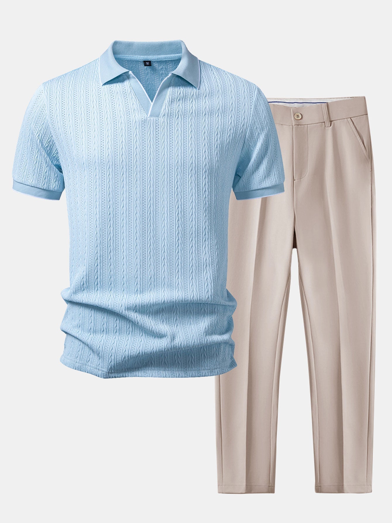 Geometric Jacquard Polo with Johnny Collar & Slim Fit Tapered Pants
