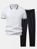 Twisted Jacquard Knit Polo with Contrast Trim & Slim Fit Tapered Trousers