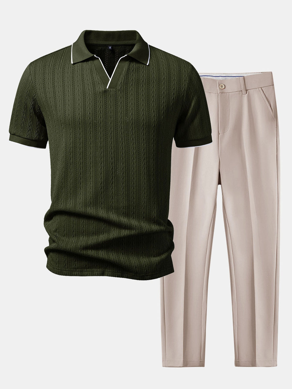 Geometric Jacquard Polo with Johnny Collar & Slim Fit Tapered Pants