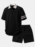 Relaxed Fit Polo Shirt with Contrast Collar & 7" Cotton Drawstring Shorts