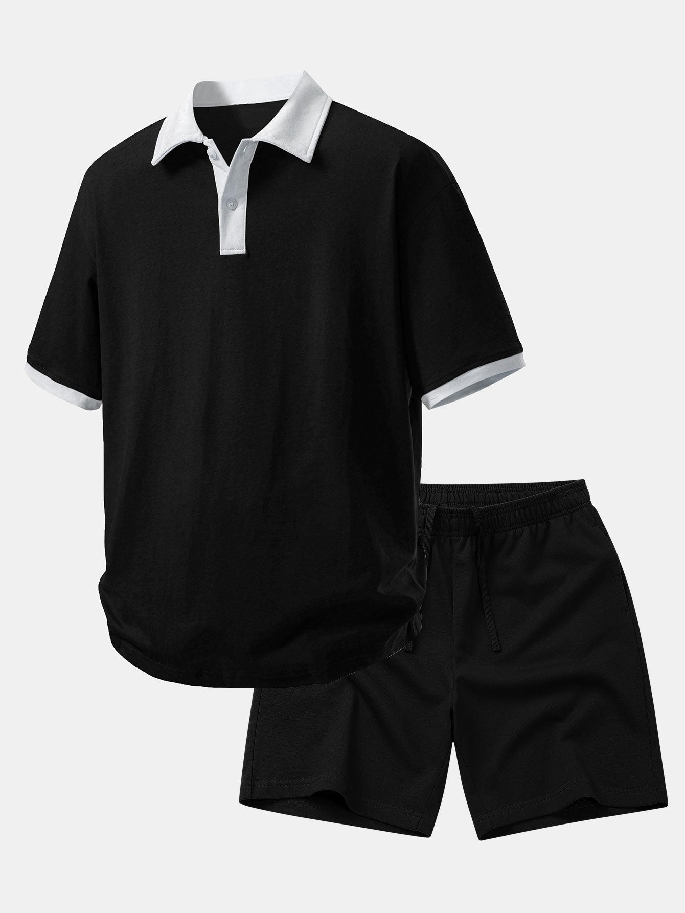 Relaxed Fit Contrast Cotton Polo & 7" Cotton Drawstring Shorts