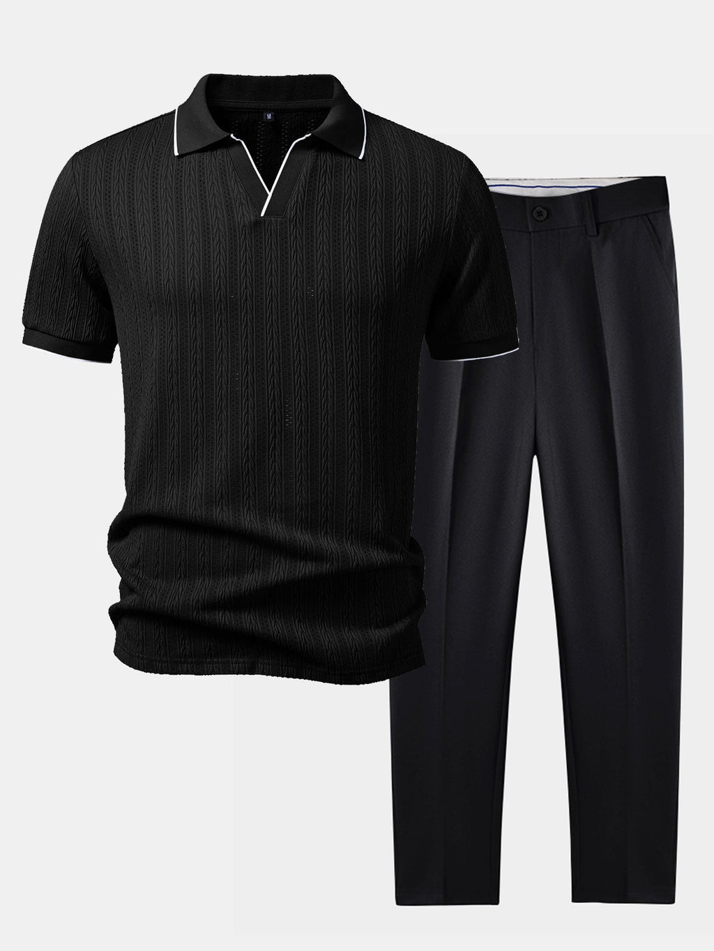 Geometric Jacquard Polo with Johnny Collar & Slim Fit Tapered Pants
