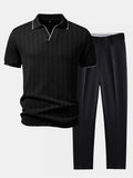 Geometric Jacquard Polo with Johnny Collar & Slim Fit Tapered Pants