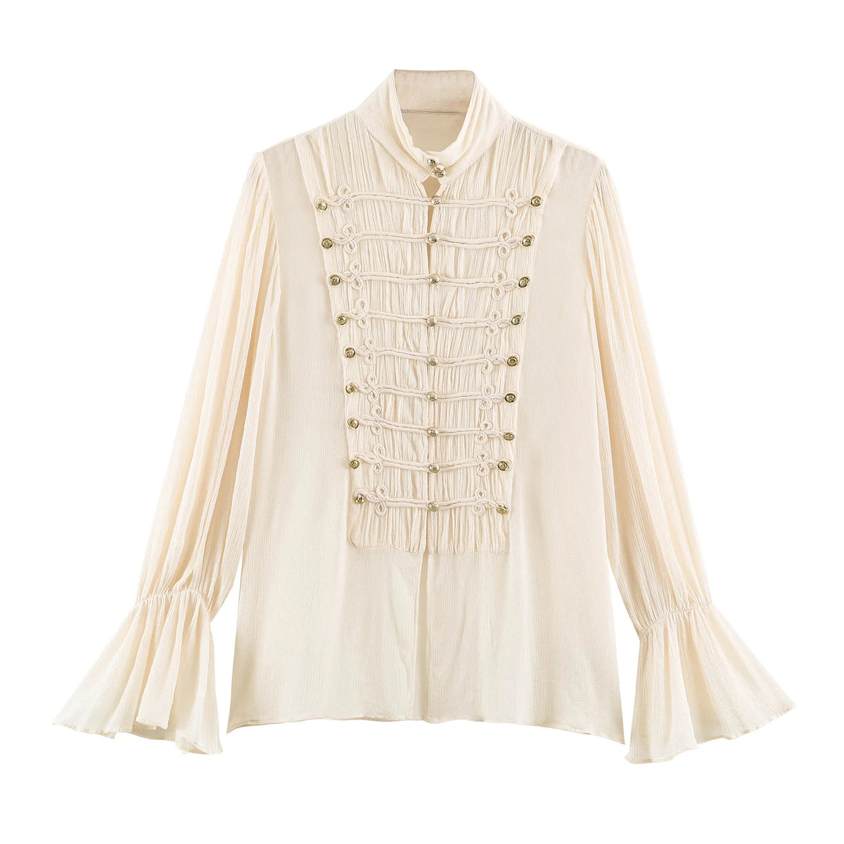 KLKXMYT Women's Fashion Rope Knot Buckle Shirt Flare Sleeve Translucent Shirts Romantic Style Elegant Blouse Top
