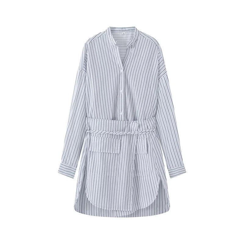 Women's Shirt 2026 Summer New Style Light Blue Striped Long Sleeve Lazy Loose Fit Two-Way Shirt Fashion Vacation Personality