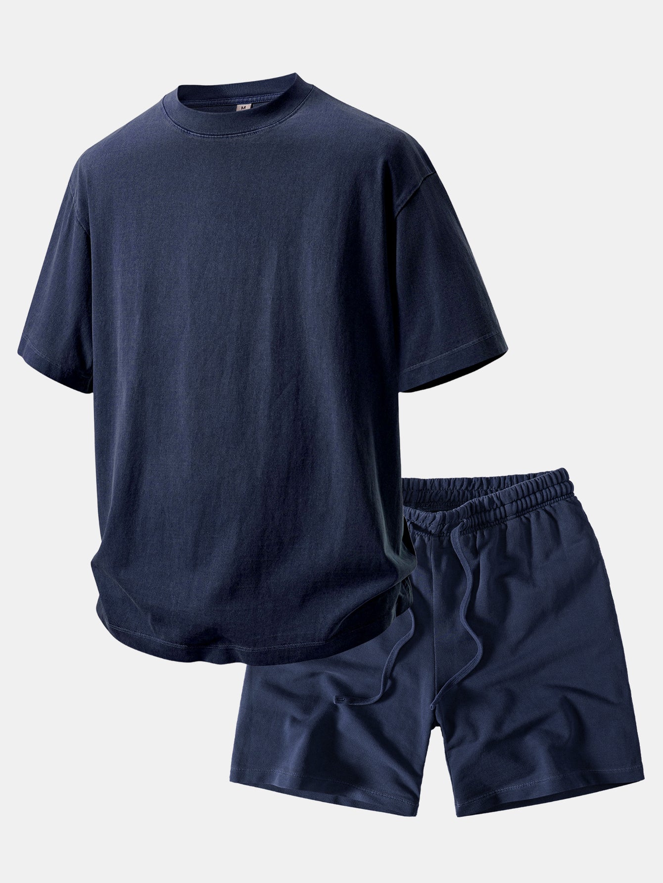 Relaxed Fit Heavyweight Washed Drop Shoulder Tee & Distressed Drawstring Shorts
