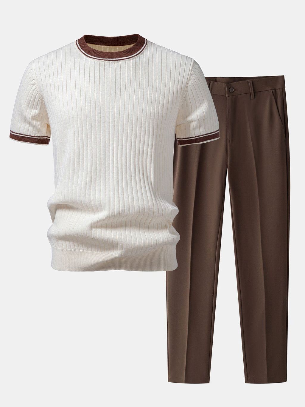 Contrast Trim Crew Neck Knit Tee & Slim Fit Tapered Pants