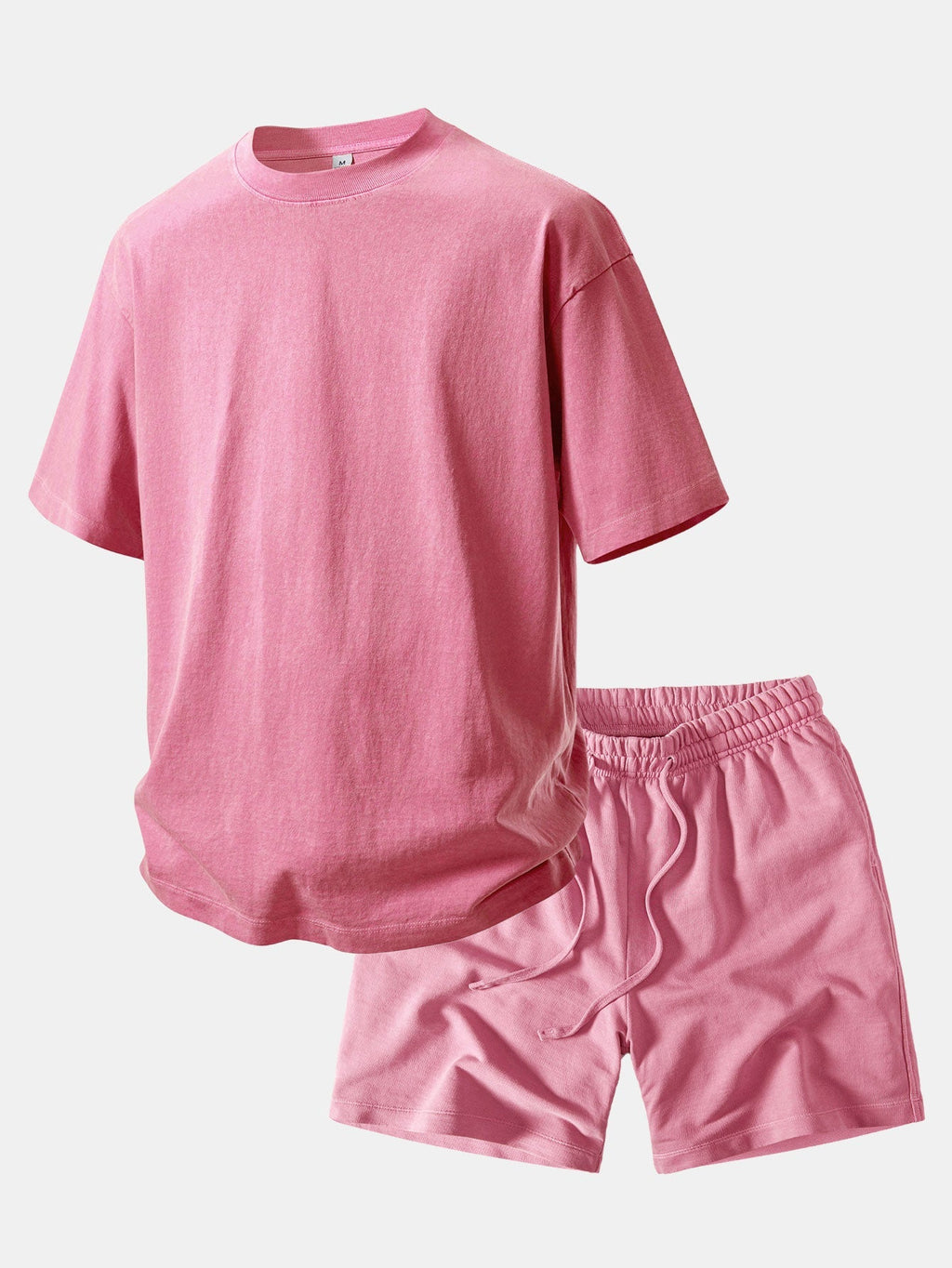 Relaxed Fit Heavyweight Washed Drop Shoulder Tee & Distressed Drawstring Shorts